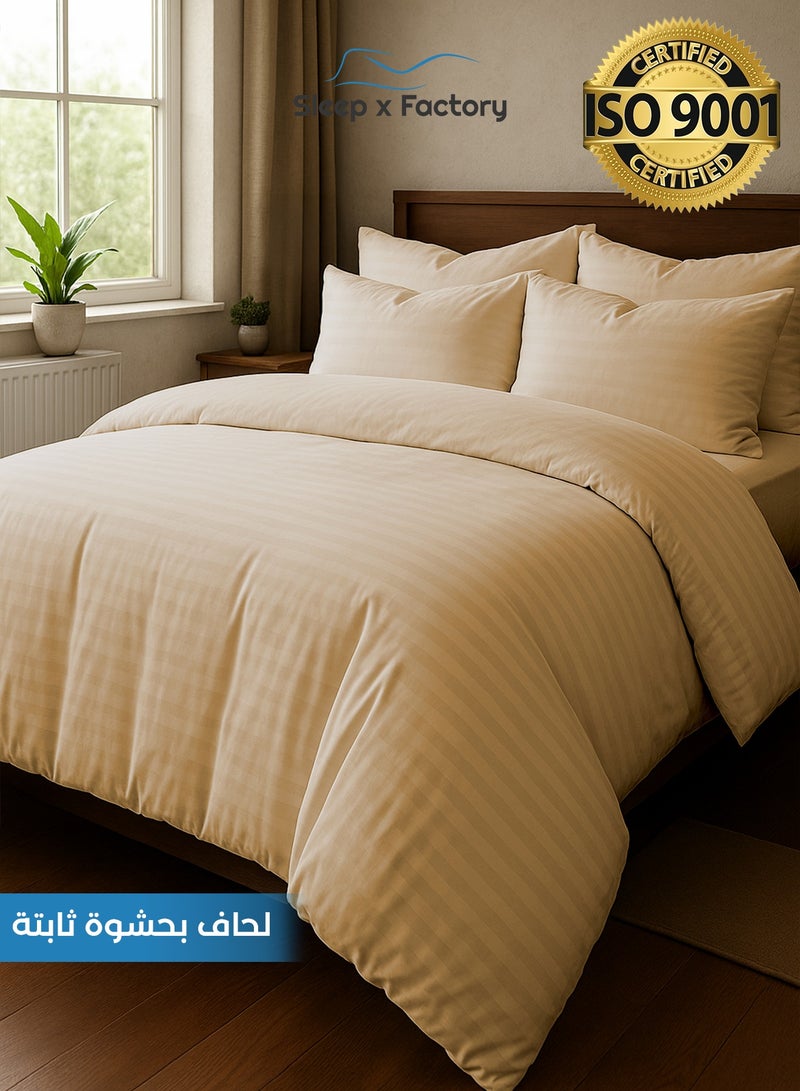 Sleep x Factory Luxury Hotel Style Beige Comforter Set, Fits 200 x 140 cm Single Size Bed, 4 Pcs Soft Microfiber, Stripe Design, Premium Collection - Image 1