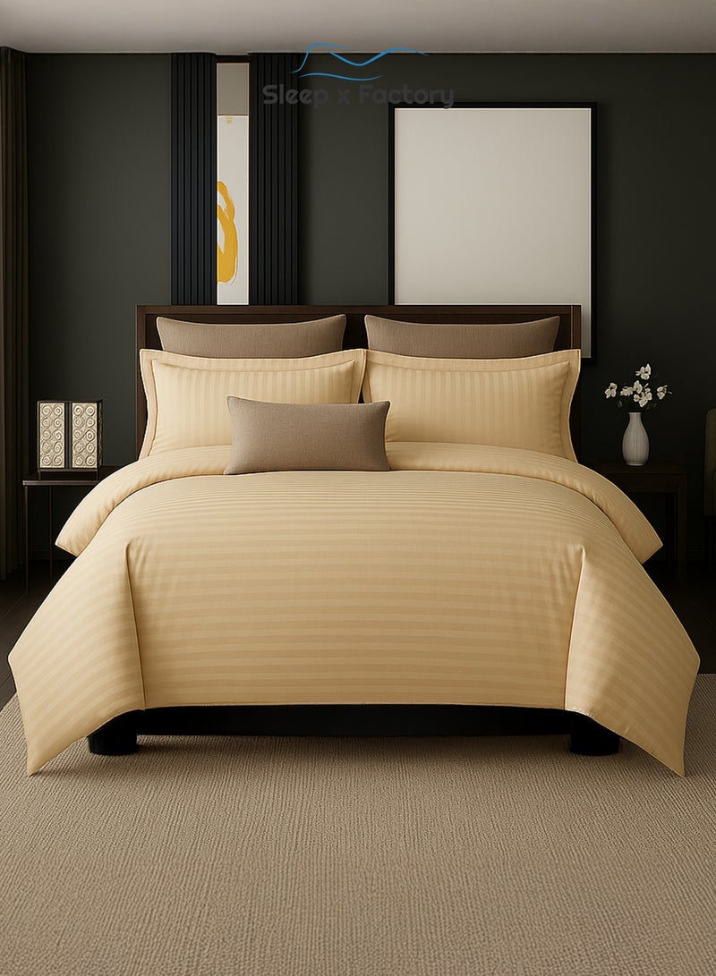 Sleep x Factory Luxury Hotel Style Beige Comforter Set, Fits 200 x 140 cm Single Size Bed, 4 Pcs Soft Microfiber, Stripe Design, Premium Collection - Image 3