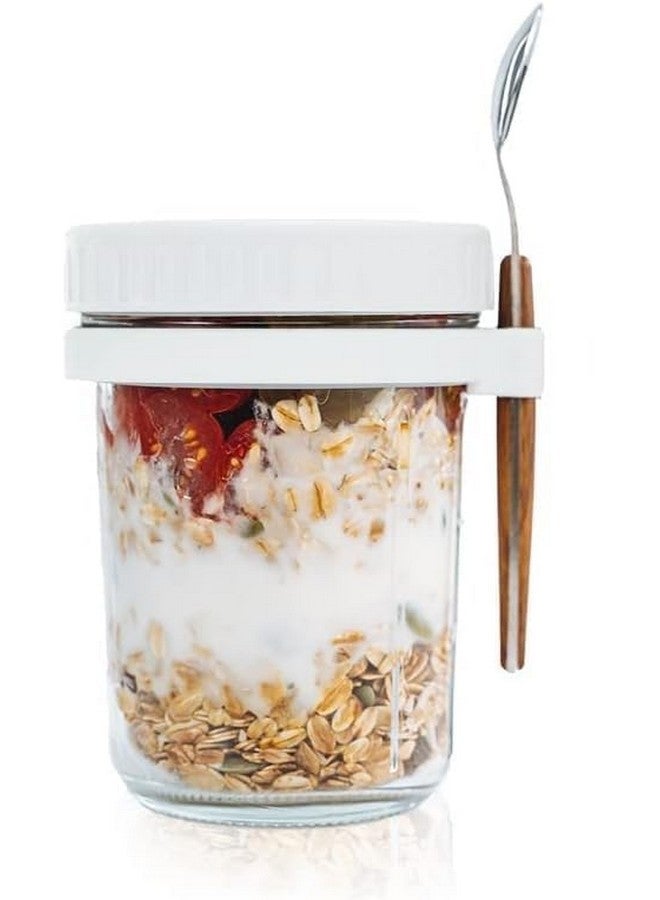 Ash & Roh Oats Container Glass Jars With Lids Breakfast Jars Overnight Oats Porridge Container Yoghurt Pots To Go With Lids Overnight Oats Jar For Overnight Oats Crunch Cup (White), 300 Ml - Image 1