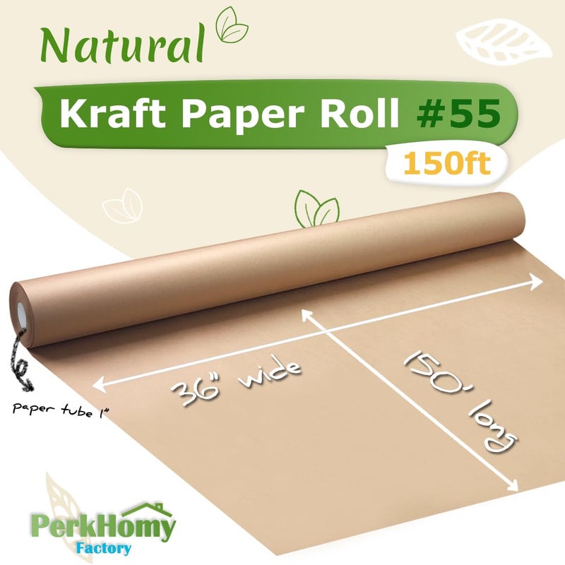 PH PERKHOMY PerkHomy Brown Kraft Paper Roll 36" x 1,800" (150') for Gift Wrapping Bouquet Flower Art Painting Craft Writing Packaging Shipping 80GSM 55LB (Brown, 36" x 150') - Image 2