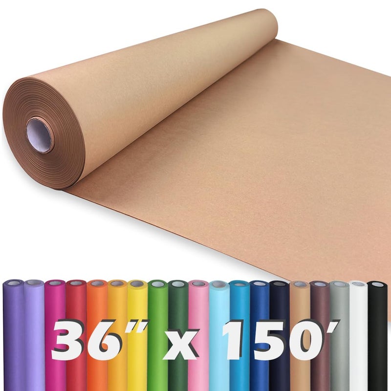 PH PERKHOMY PerkHomy Brown Kraft Paper Roll 36" x 1,800" (150') for Gift Wrapping Bouquet Flower Art Painting Craft Writing Packaging Shipping 80GSM 55LB (Brown, 36" x 150') - Image 1