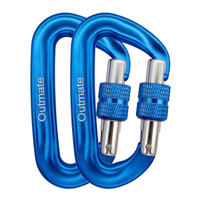 Outmate 12kN 3.2"x2" Heavy-Duty Carabiner Clips - Durable, Lightweight Aluminum Alloy Carabiners for Hiking, Camping, Keychains, Dog Leashes, Hammocks & More(Screw gate,2 Blue) - Image 4