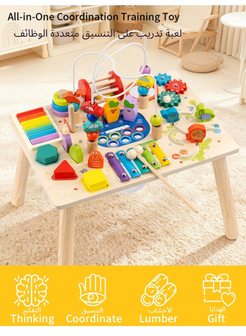 XICEN 12-in-1 Wooden Toddler Activity Table, Montessori Busy Learning Table with Bead Maze, Xylophone, Shape Sorter, Early Educational Play Table for Kids 1 2 3 Years Old, Gift for Boys Girls, Magnetic Fishing Sensory Toys, Activity Center for Preschool - Image 2