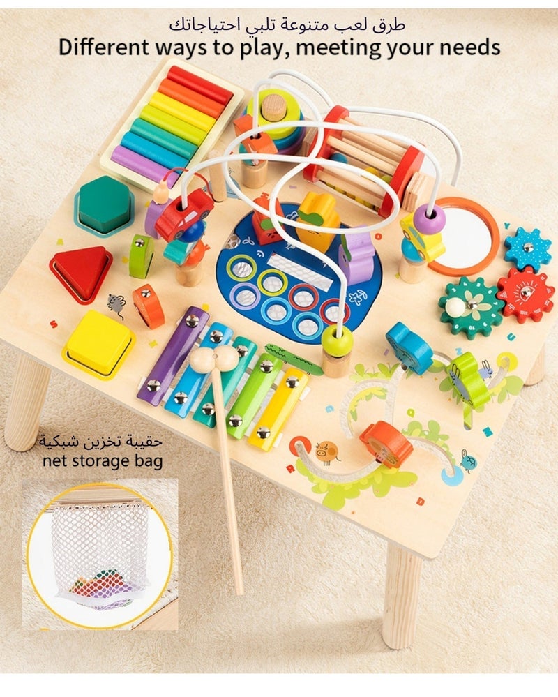 XICEN 12-in-1 Wooden Toddler Activity Table, Montessori Busy Learning Table with Bead Maze, Xylophone, Shape Sorter, Early Educational Play Table for Kids 1 2 3 Years Old, Gift for Boys Girls, Magnetic Fishing Sensory Toys, Activity Center for Preschool - Image 5