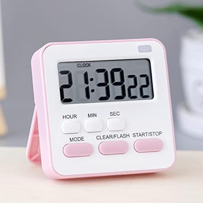 BIRZAR Stopwatch Timer for Study Kitchen 24Hour Digital Countdown Timer with Large LCD Display Magnetic Loud Alarm Flashing Light Cooking Exam Workout Retractable Stand Pink - Image 1
