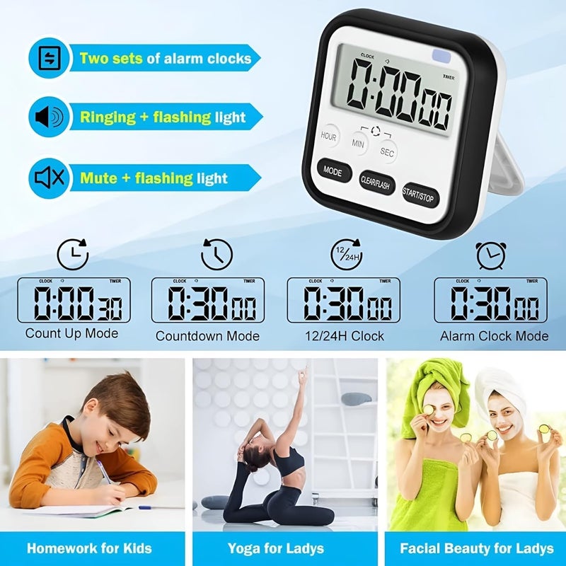 BIRZAR Stopwatch Timer for Study Kitchen 24Hour Digital Countdown Timer with Large LCD Display Magnetic Loud Alarm Flashing Light Cooking Exam Workout Retractable Stand Pink - Image 5