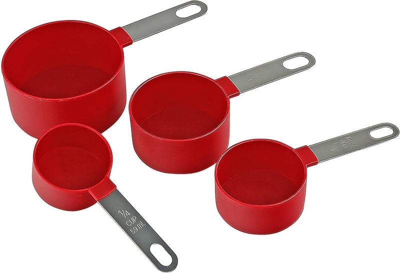 Gopendra Measuring Cups Set Measuring Spoons Set, Nesting Measure Cups with Stainless Steel Handle, for Measuring Dry and Liquid Ingredients Small Teaspoon with Plastic Head (Red spoon-4pcs) - Image 1
