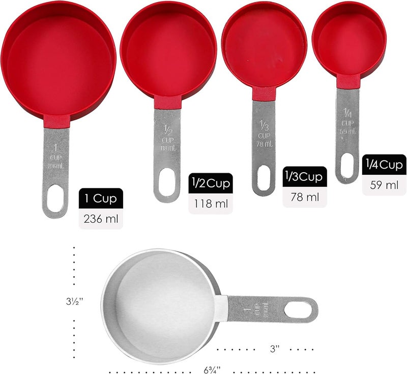 Gopendra Measuring Cups Set Measuring Spoons Set, Nesting Measure Cups with Stainless Steel Handle, for Measuring Dry and Liquid Ingredients Small Teaspoon with Plastic Head (Red spoon-4pcs) - Image 2