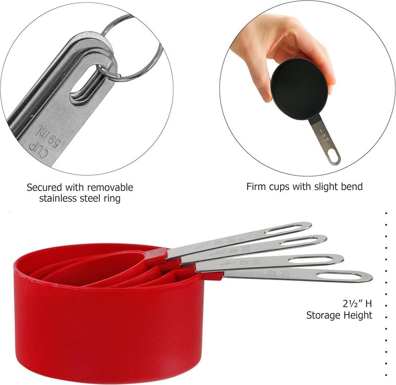 Gopendra Measuring Cups Set Measuring Spoons Set, Nesting Measure Cups with Stainless Steel Handle, for Measuring Dry and Liquid Ingredients Small Teaspoon with Plastic Head (Red spoon-4pcs) - Image 3