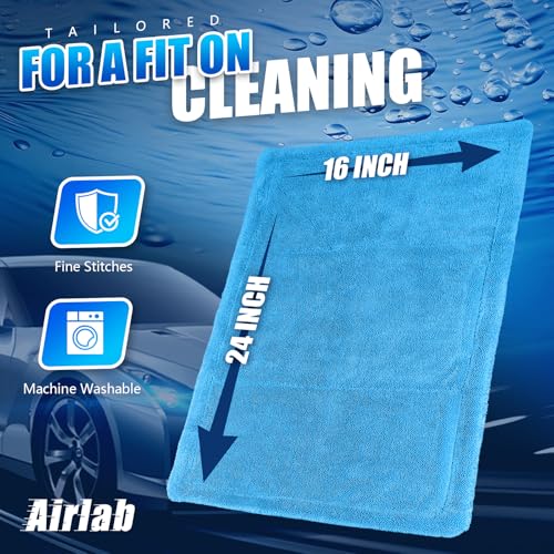 Airlab Car Drying Towel Microfiber Towels for Cars 1200 GSM Wash Auto Detailing Supplies Twist Pile Cleaning Cloth Absorbent Quick Dry Soft Loop Dry Flash Towel, 24 x 16 Inch,Pack of 1, Blue - Image 5