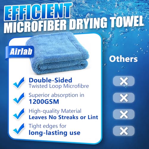 Airlab Car Drying Towel Microfiber Towels for Cars 1200 GSM Wash Auto Detailing Supplies Twist Pile Cleaning Cloth Absorbent Quick Dry Soft Loop Dry Flash Towel, 24 x 16 Inch,Pack of 1, Blue - Image 4
