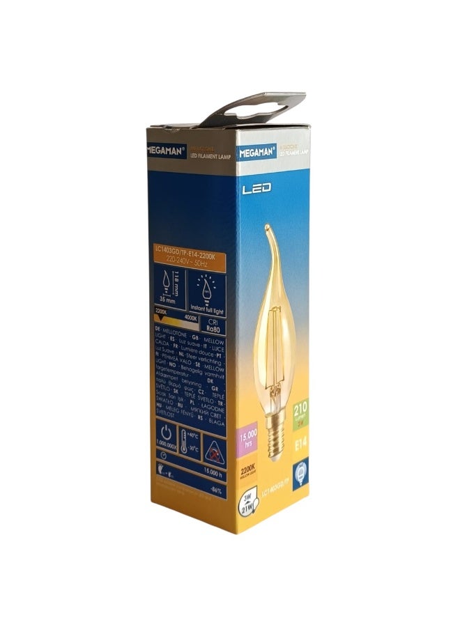 Megaman LED E14 Candle Filament TP LC1403GD 3W - Warm White(2200K) - Image 3