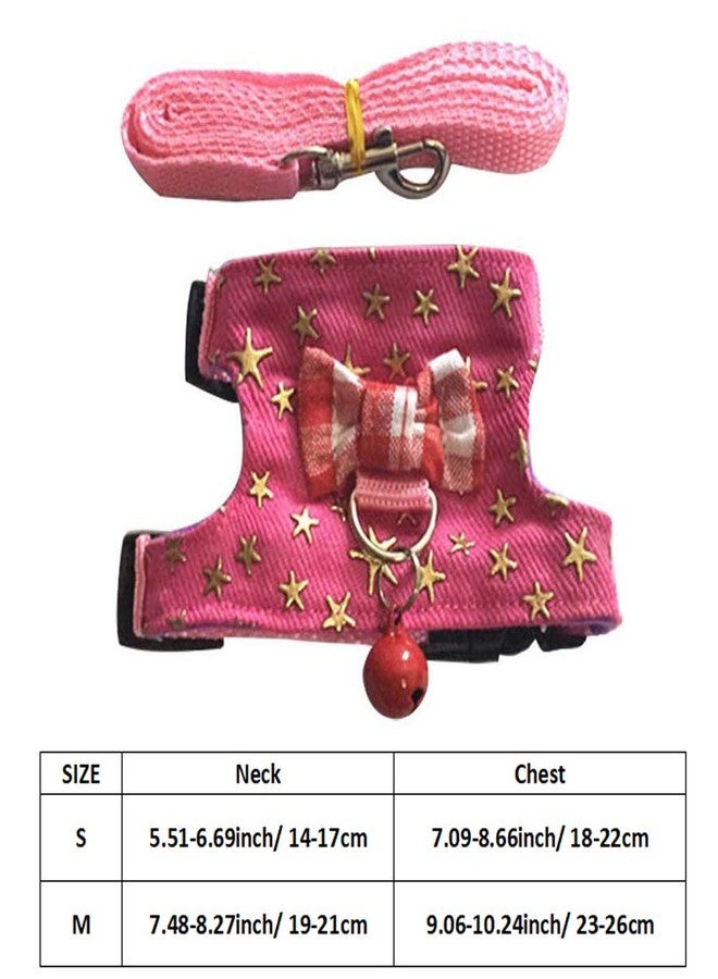 Litewoo Small Animal Collar Leash Harness with Cute Bows and Bells Comfortable Durable Adjustable Suitable for Rabbit Guinea Pig Chinchilla Ferret Kitten Hamster Squirrel (Medium,Pink Star) - Image 2