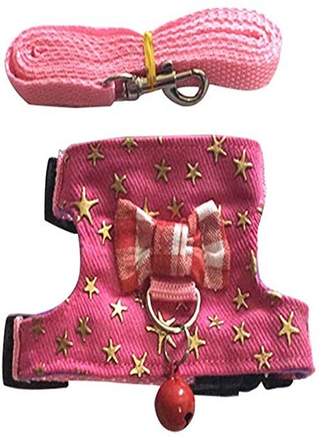 Litewoo Small Animal Collar Leash Harness with Cute Bows and Bells Comfortable Durable Adjustable Suitable for Rabbit Guinea Pig Chinchilla Ferret Kitten Hamster Squirrel (Medium,Pink Star) - Image 5