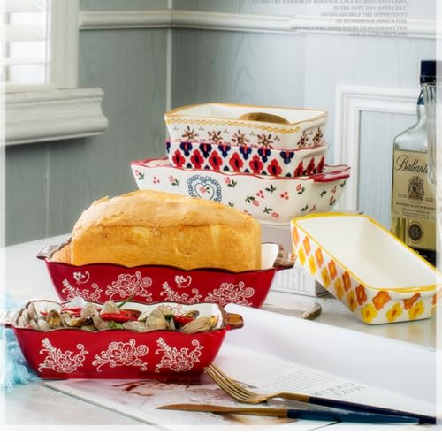 TUSIMI Rectangle Casserole Dish, Porcelain Baking Dish Lasagna Baking Dish Cheese Serving Oven Bakeware,Set of 2, Red - Image 5