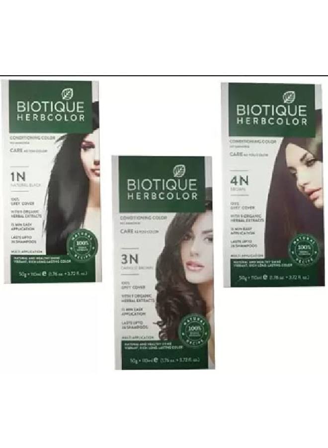 Biotique Bio Herbcolor 1N Natural Black 50 G + 110 Ml Bio Herbcolor 3N Darkest Brown 50 G + 110 Ml And Bio Herbcolor 4N Brown 50 G + 110 Ml (Set Of 3 Items) - Image 1