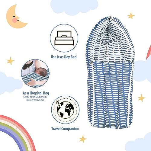 Divine Casa Baby Sleeping Bag & Carry Nest, Cotton Baby Bedding for New Born & Infant |Unisex 3 in 1 Baby Bed - 0 to 4 Months (Royal Blue) - Image 4
