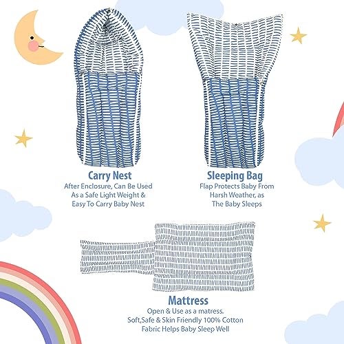 Divine Casa Baby Sleeping Bag & Carry Nest, Cotton Baby Bedding for New Born & Infant |Unisex 3 in 1 Baby Bed - 0 to 4 Months (Royal Blue) - Image 3