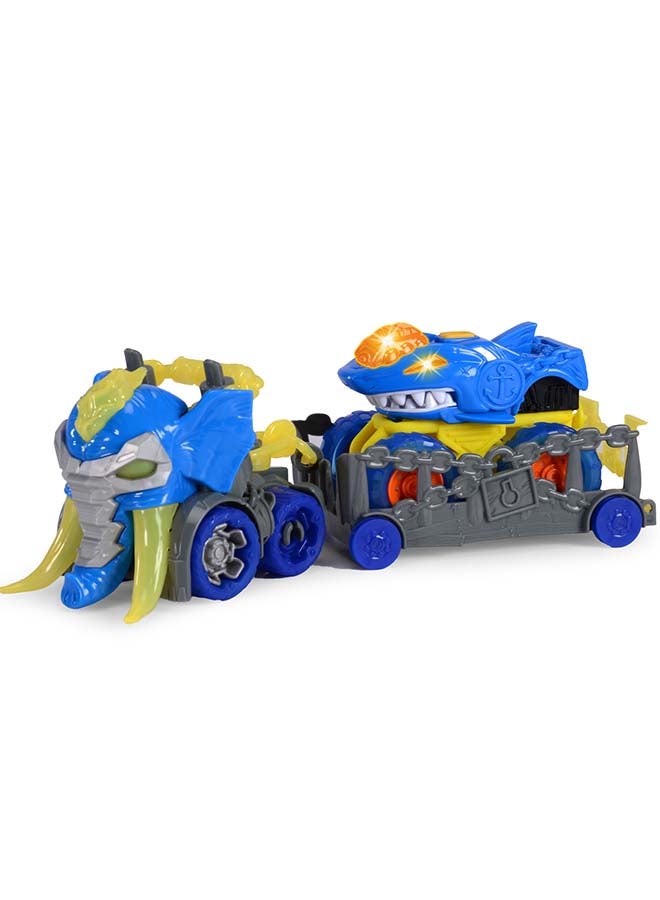 Dickie Monster Ranger Shark Truck Set 32cm with Trailer & Shark Vehicle, Freewheel, Light & Sound, Ages 3+ - Image 1