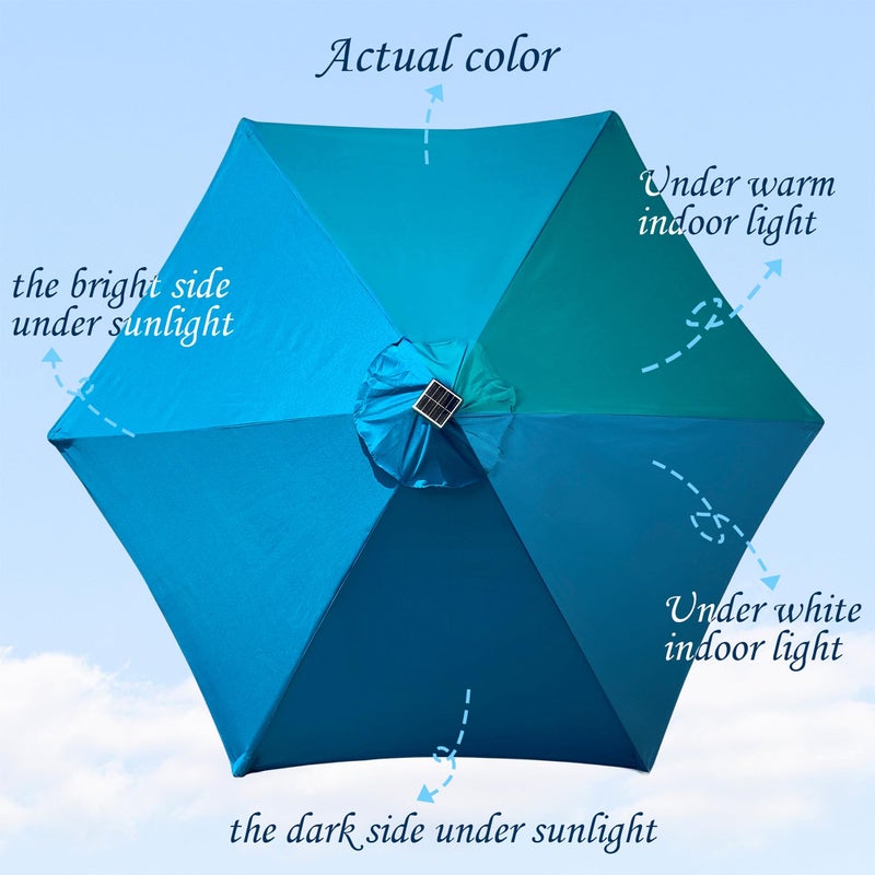 Blissun 7.5 ft Solar Umbrella 18 LED Lighted Patio Umbrella Table Market Umbrella with Tilt and Crank Outdoor Umbrella for Garden, Deck, Backyard, Pool and Beach (Cerulean) - Image 2
