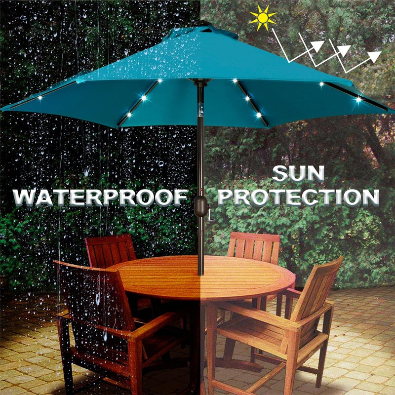 Blissun 7.5 ft Solar Umbrella 18 LED Lighted Patio Umbrella Table Market Umbrella with Tilt and Crank Outdoor Umbrella for Garden, Deck, Backyard, Pool and Beach (Cerulean) - Image 4