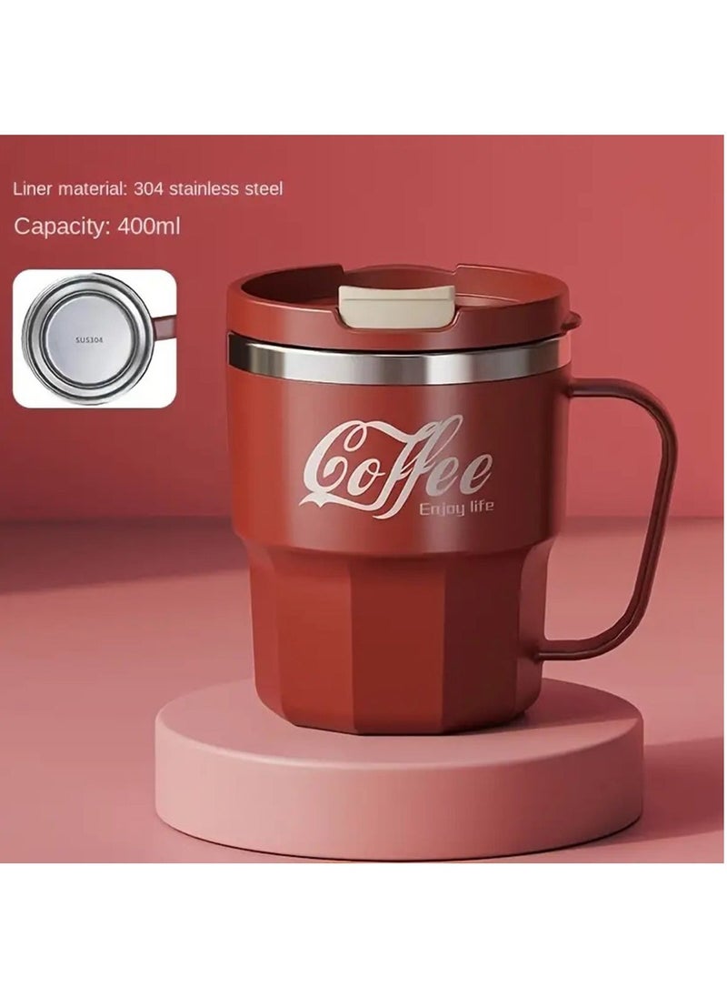Hihonor Coffee Mug, Travel Coffee Mug with Handle, Stainless Steel Insulated Coffee Mug with Lid and Spoon, Coffe Cup, Coffee Tumbler for Water Juice Tea (Red)  - Image 1