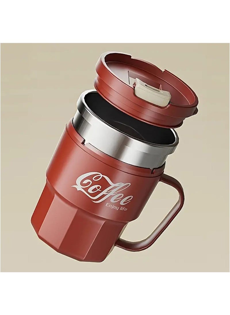 Hihonor Coffee Mug, Travel Coffee Mug with Handle, Stainless Steel Insulated Coffee Mug with Lid and Spoon, Coffe Cup, Coffee Tumbler for Water Juice Tea (Red)  - Image 4