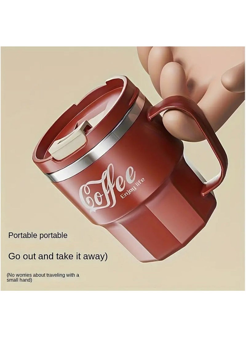 Hihonor Coffee Mug, Travel Coffee Mug with Handle, Stainless Steel Insulated Coffee Mug with Lid and Spoon, Coffe Cup, Coffee Tumbler for Water Juice Tea (Red)  - Image 2