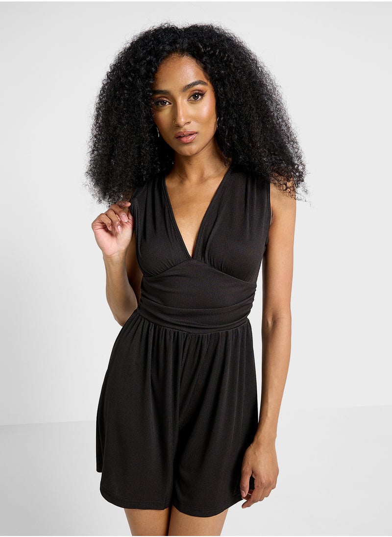Ginger Plunge Neck Knitted Jersey Playsuit  - Image 1