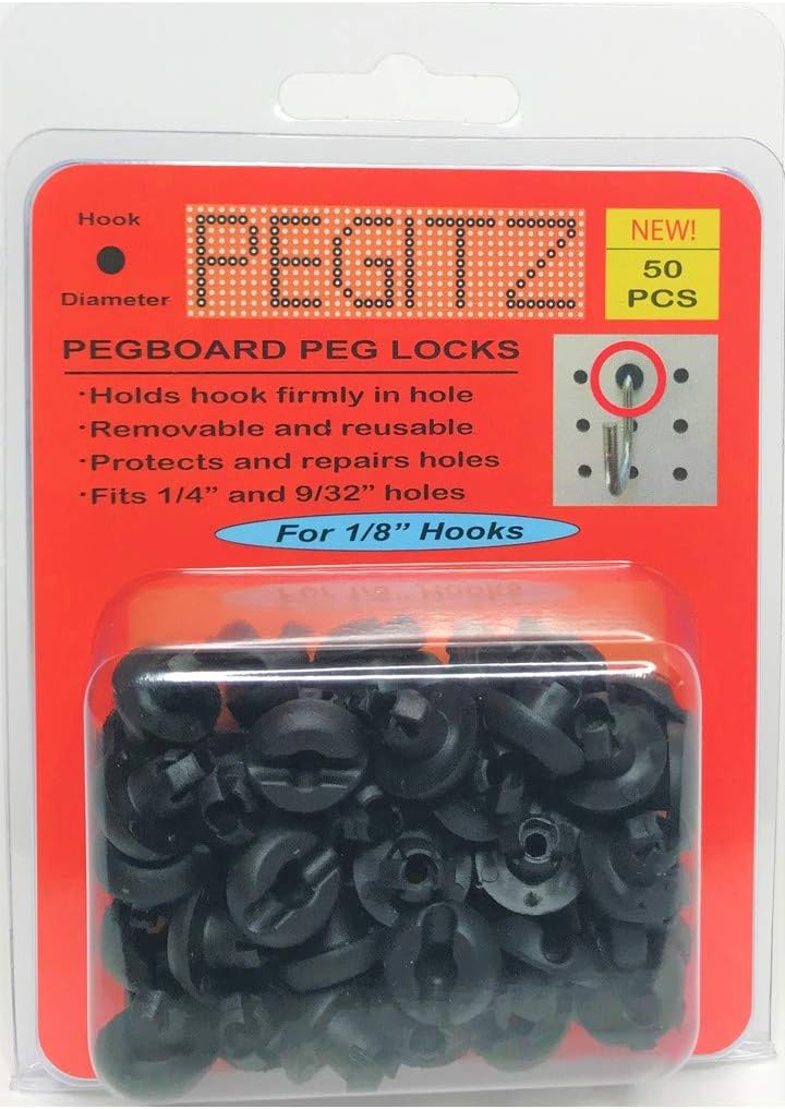 Pegitz Pegboard Peg Locks 50PCS (1/8 inch, Black) - Image 1