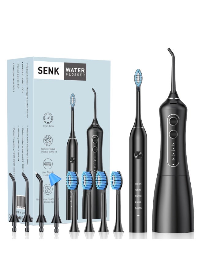 SENK 2 in 1 Electric Toothbrush u0026 Water Flosser Combo Kit, Cordless Portable Oral Irrigator with 4 Jet Tips u0026 4 Replacement Brush Heads, 5 Cleaning Modes Rechargeable Waterproof Dental Care Set for Travel u0026 Home - Image 2