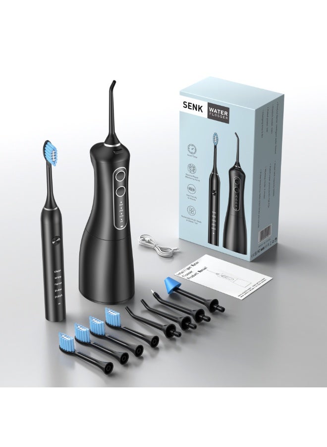 SENK 2 in 1 Electric Toothbrush u0026 Water Flosser Combo Kit, Cordless Portable Oral Irrigator with 4 Jet Tips u0026 4 Replacement Brush Heads, 5 Cleaning Modes Rechargeable Waterproof Dental Care Set for Travel u0026 Home - Image 1