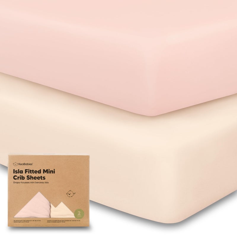 KeaBabies Pack and Play Sheets Fitted - 2-Pack Mini Crib Sheets for Pack N Play Mattress 38x26, Soft & Cozy, Neutral Toddler Playard Bedding, Snug Fitted Mini Baby Crib Mattress Cover Boy, Girl (Cameo) - Image 1