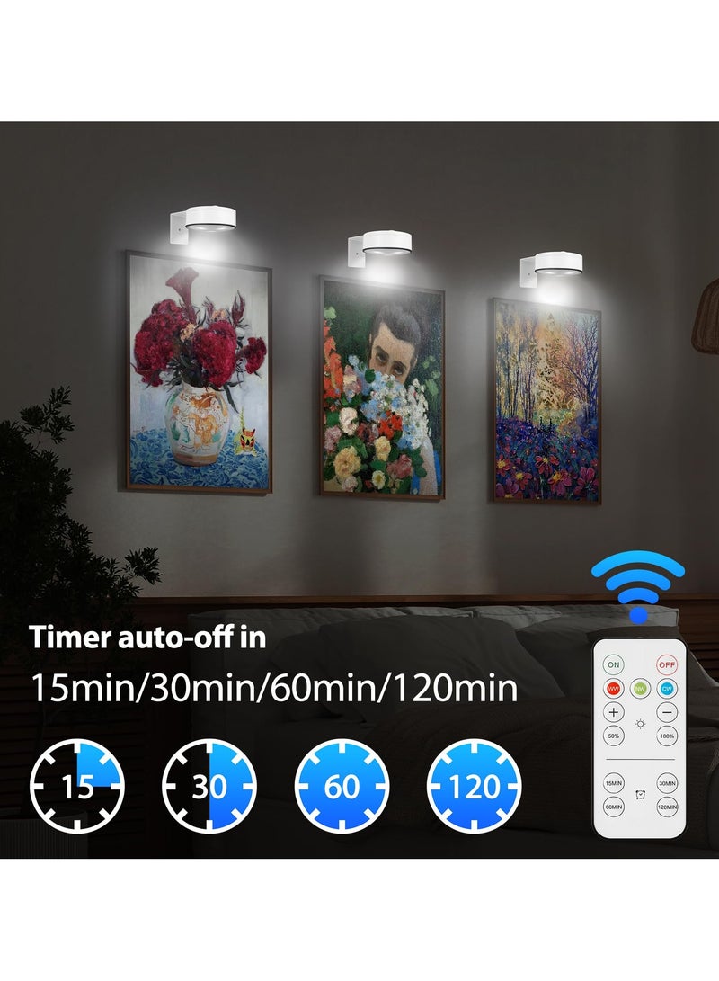 Art Painting Lights Have 3 Lighting Colors And Adjustable Brightness. Led Art Display Wall Key Lights Are Used For Frame Portraits, 360 ° Rotatable Smart Remote Control,White - Image 4