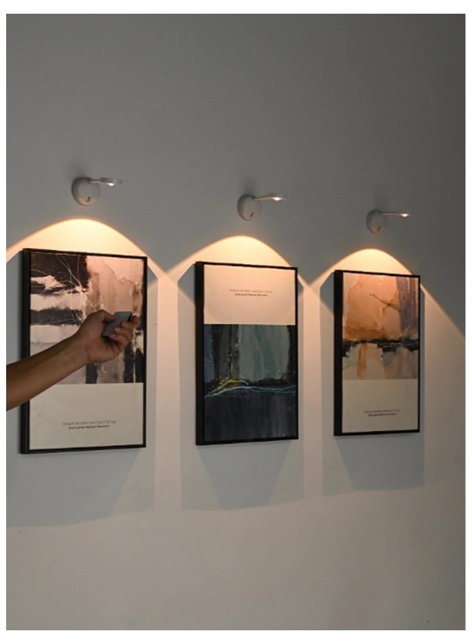 Art Painting Lights Have 3 Lighting Colors And Adjustable Brightness. Led Art Display Wall Key Lights Are Used For Frame Portraits, 360 ° Rotatable Smart Remote Control,White - Image 1