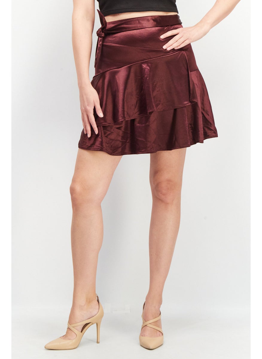 FOREVER 21 Women Plus Size Solid Mini Skirt, Maroon  - Image 1