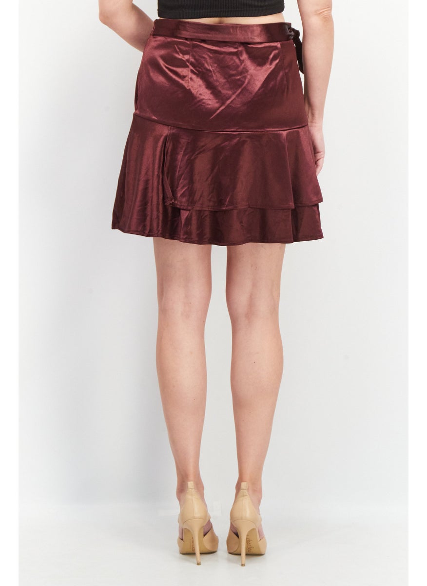 FOREVER 21 Women Plus Size Solid Mini Skirt, Maroon  - Image 4