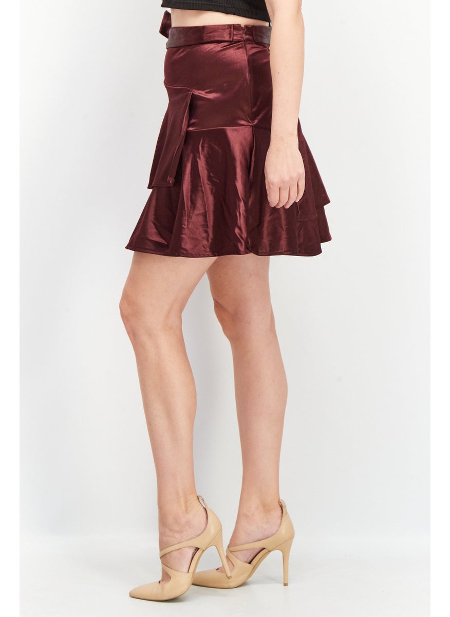 FOREVER 21 Women Plus Size Solid Mini Skirt, Maroon  - Image 3