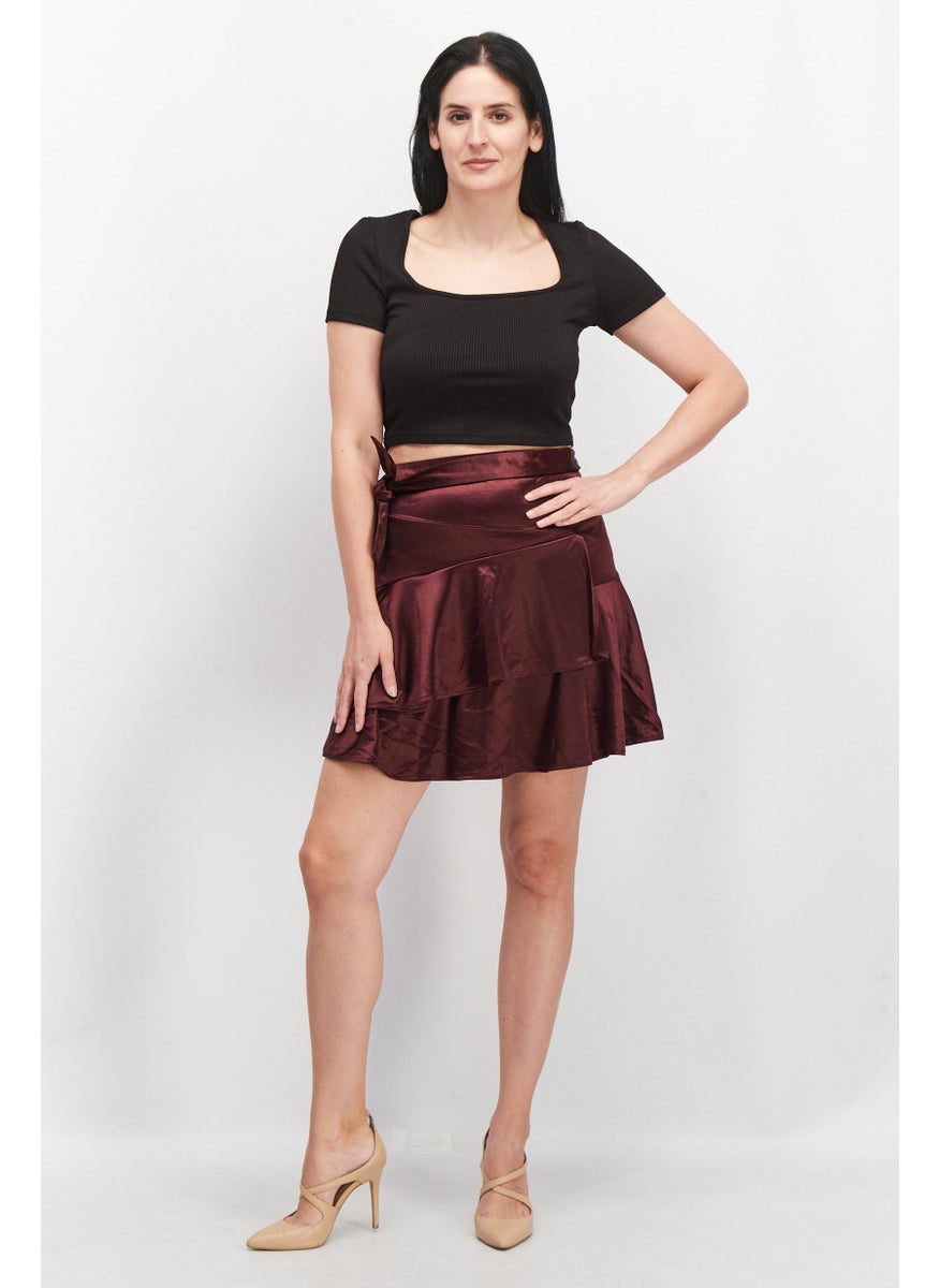 FOREVER 21 Women Plus Size Solid Mini Skirt, Maroon  - Image 2