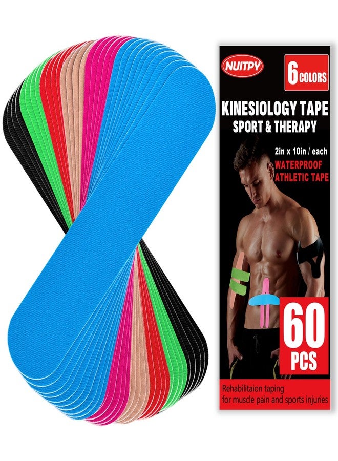 NUITPY Kinesiology Tapes Pre-Cut 6 Colors 2" x 10" Cotton Tape for Workout and Daily Use (60 Pack) - Image 1
