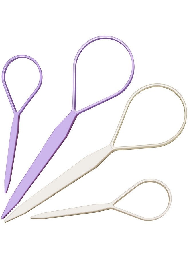 Teenitor Teenitor 4pcs Pony Tail Hair Tools, 2 Pairs Hair Loop Styling Tool Ponytail Hair Pull Through Tool French Braiding Hair Tool, Hair Loop Styling Tool Hair Accessories for Women Girls Light Purple/White - Image 1