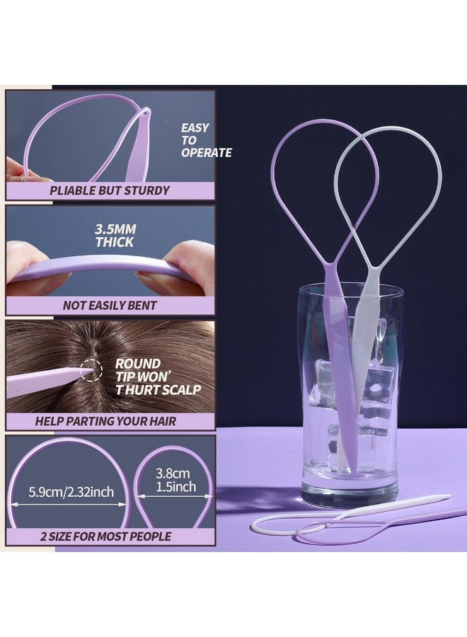 Teenitor Teenitor 4pcs Pony Tail Hair Tools, 2 Pairs Hair Loop Styling Tool Ponytail Hair Pull Through Tool French Braiding Hair Tool, Hair Loop Styling Tool Hair Accessories for Women Girls Light Purple/White - Image 3
