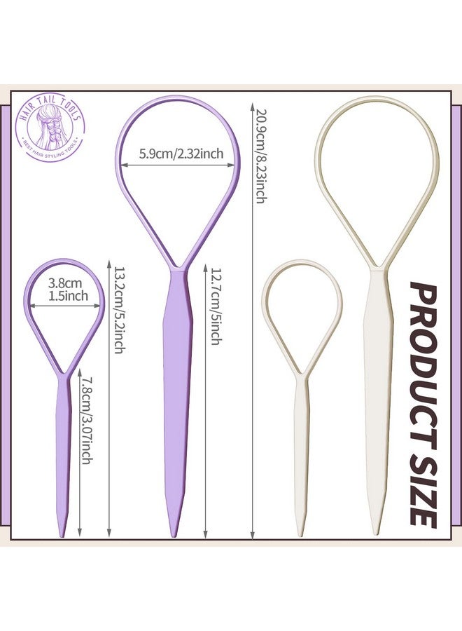 Teenitor Teenitor 4pcs Pony Tail Hair Tools, 2 Pairs Hair Loop Styling Tool Ponytail Hair Pull Through Tool French Braiding Hair Tool, Hair Loop Styling Tool Hair Accessories for Women Girls Light Purple/White - Image 2