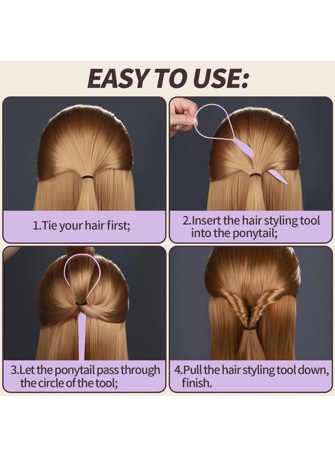 Teenitor Teenitor 4pcs Pony Tail Hair Tools, 2 Pairs Hair Loop Styling Tool Ponytail Hair Pull Through Tool French Braiding Hair Tool, Hair Loop Styling Tool Hair Accessories for Women Girls Light Purple/White - Image 4