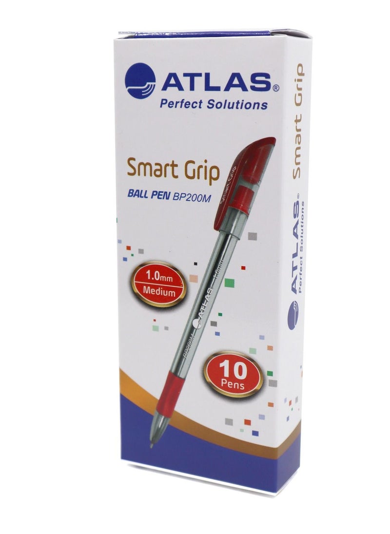 ATLAS 10-Piece Smart Grip Ball Pen Medium Tip Red Ink  - Image 1