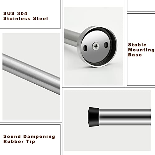 HUTLON 8 Inch Long Door Stop, Stainless Steel Extra Long Door Stopper, Wall Mounted, Brushed Nickel Solid Rigid Doorstop with Rubber Wall Protector Bumper, Silver - Image 2