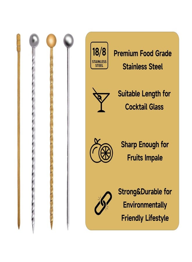 Lexenic 12Pack Metal Cocktail Picks + Holder Kit, Premium 304 Stainless Steel Cocktail Toothpicks,Reusable Skewers,Garnish Picks, Martini Picks for Olives Appetizers Fruit (12 Threads Silvery) - Image 4