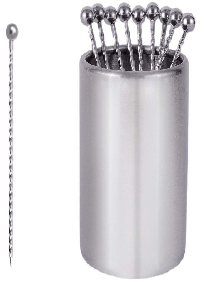Lexenic 12Pack Metal Cocktail Picks + Holder Kit, Premium 304 Stainless Steel Cocktail Toothpicks,Reusable Skewers,Garnish Picks, Martini Picks for Olives Appetizers Fruit (12 Threads Silvery) - Image 1