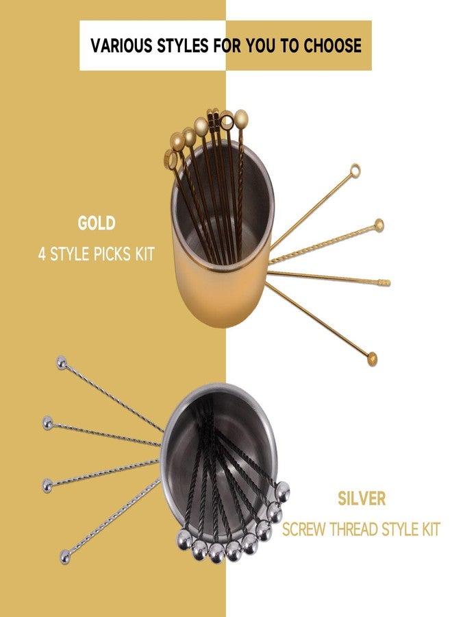 Lexenic 12Pack Metal Cocktail Picks + Holder Kit, Premium 304 Stainless Steel Cocktail Toothpicks,Reusable Skewers,Garnish Picks, Martini Picks for Olives Appetizers Fruit (12 Threads Silvery) - Image 3