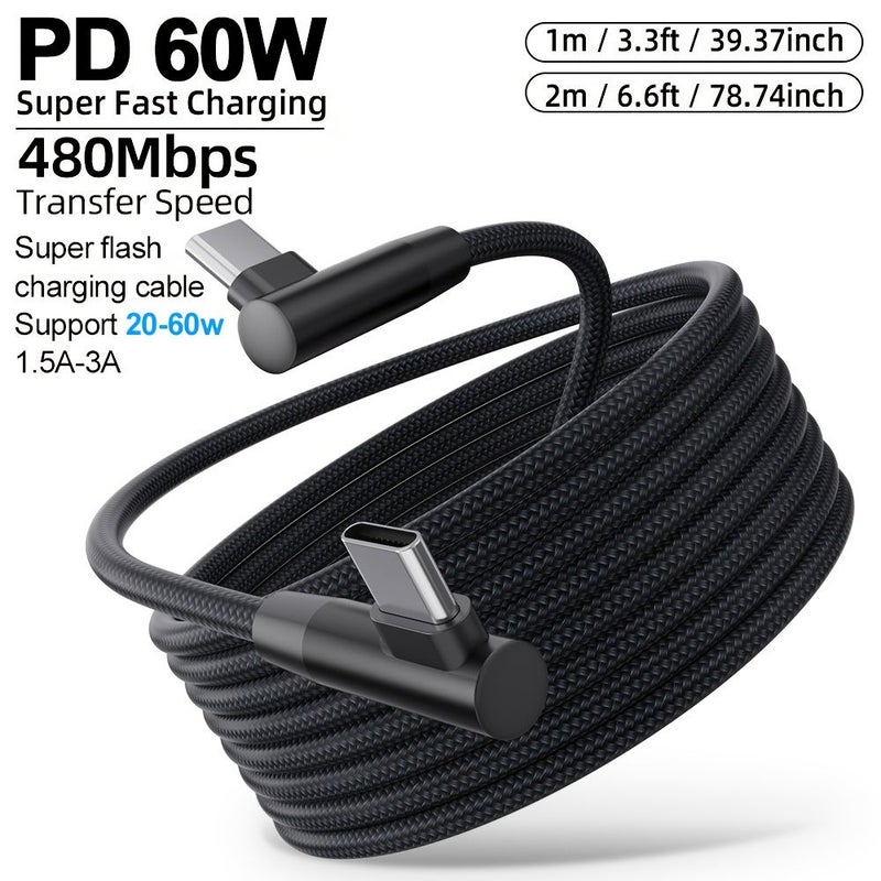 5 قطع كابل شحن USB C إلى USB C بزاوية قائمة 3 أمبير مضفر سريع غير متشابك لمزامنة البيانات بسرعة 480 ميجابت في الثانية للهواتف الذكية والأجهزة اللوحية وأجهزة الكمبيوتر المحمولة - Image 5